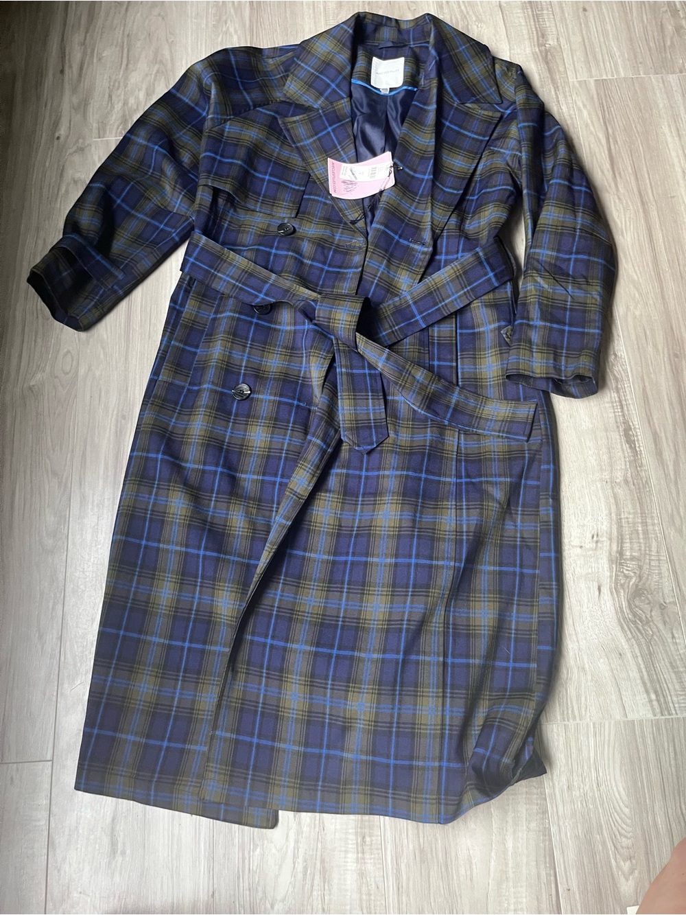 Avec Les Filles Navy and Olive Plaid raincoat